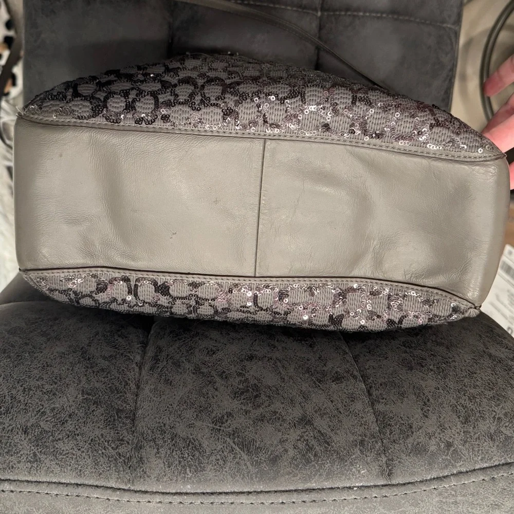 Coach Charcoal Gray Sequin 2-Way Leather Tote Bag